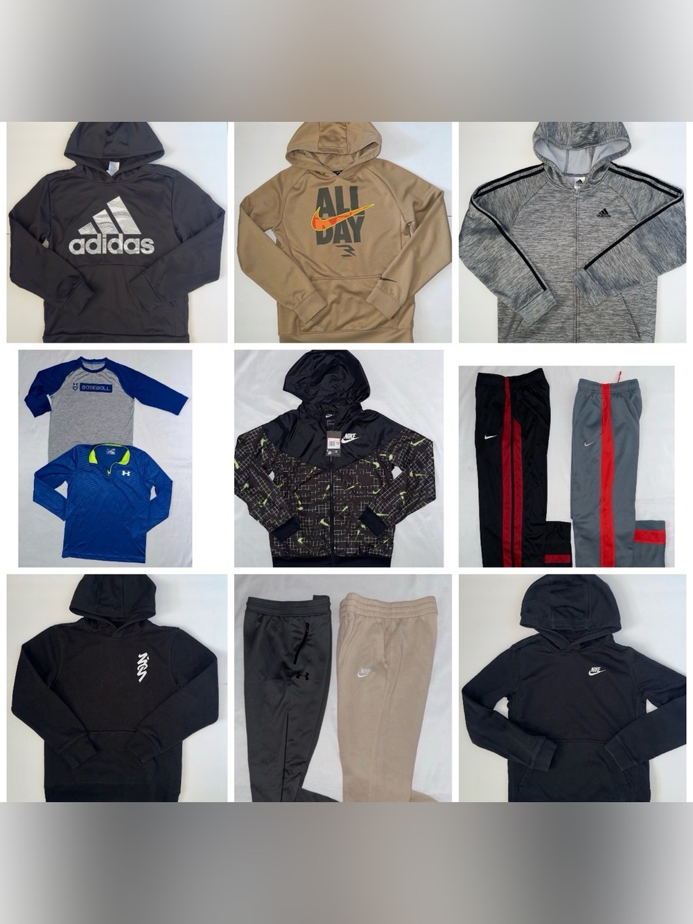 BOYS BUNDLE Of 13 NIKE ADIDAS UA JORDAN  Long Sleeves Pants Hoodie Jacket Large